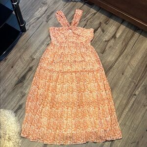 Orange and White Tiered Ruffled Maxi Sundress